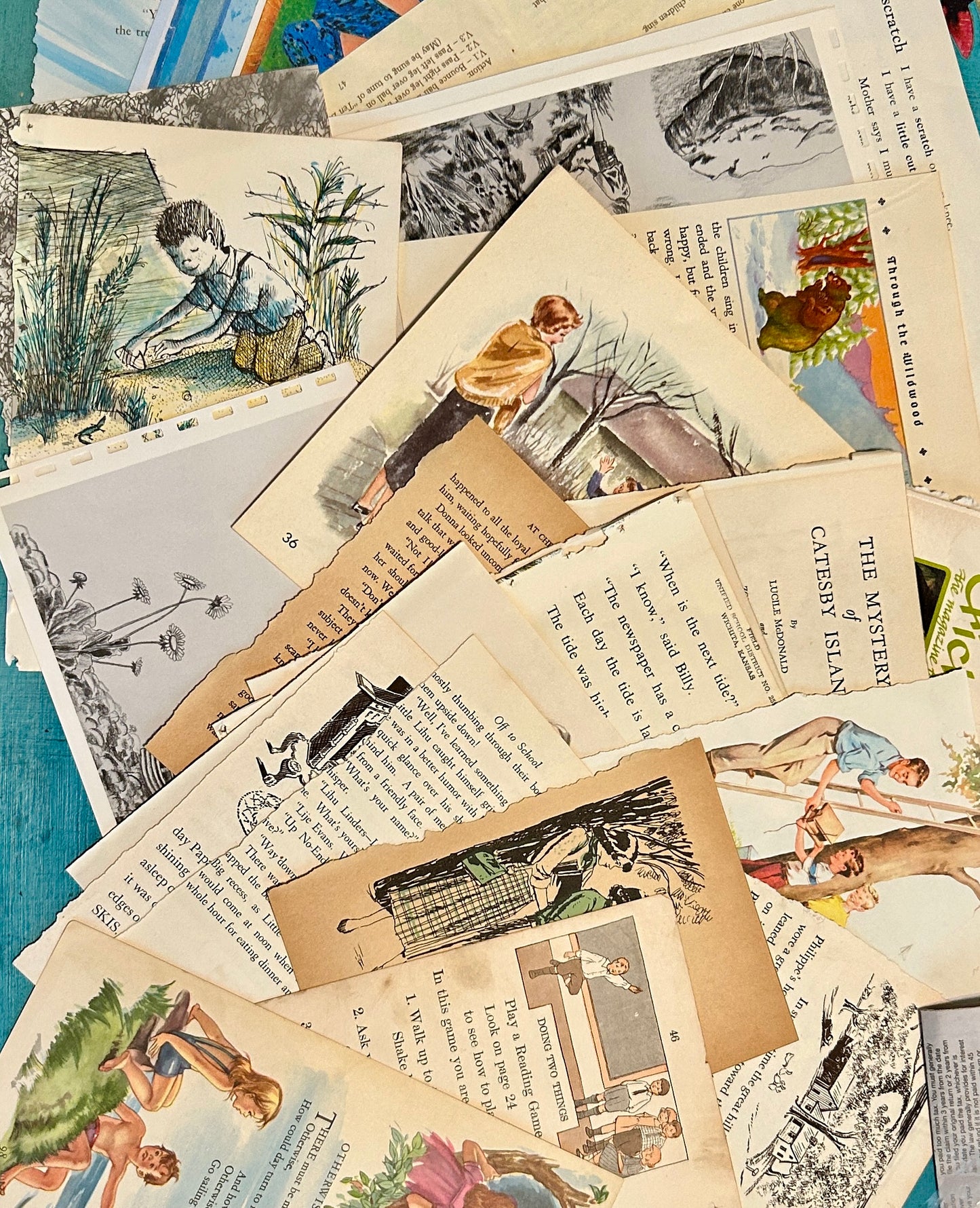 Vintage Illustrated Children's Book Pages Paper Pack – 30 Pages