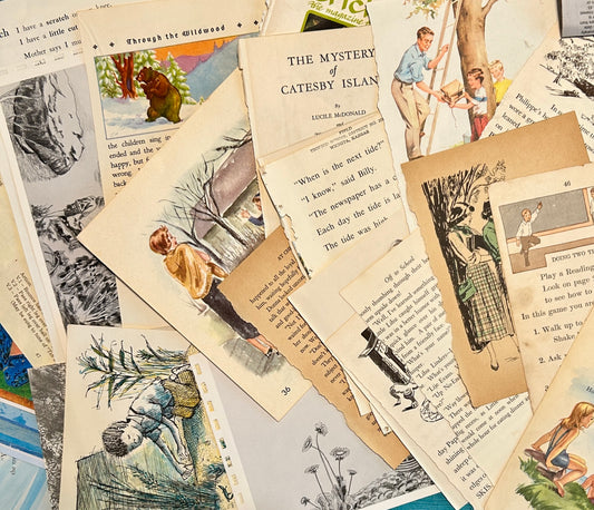 Vintage Illustrated Children's Book Pages Paper Pack – 30 Pages