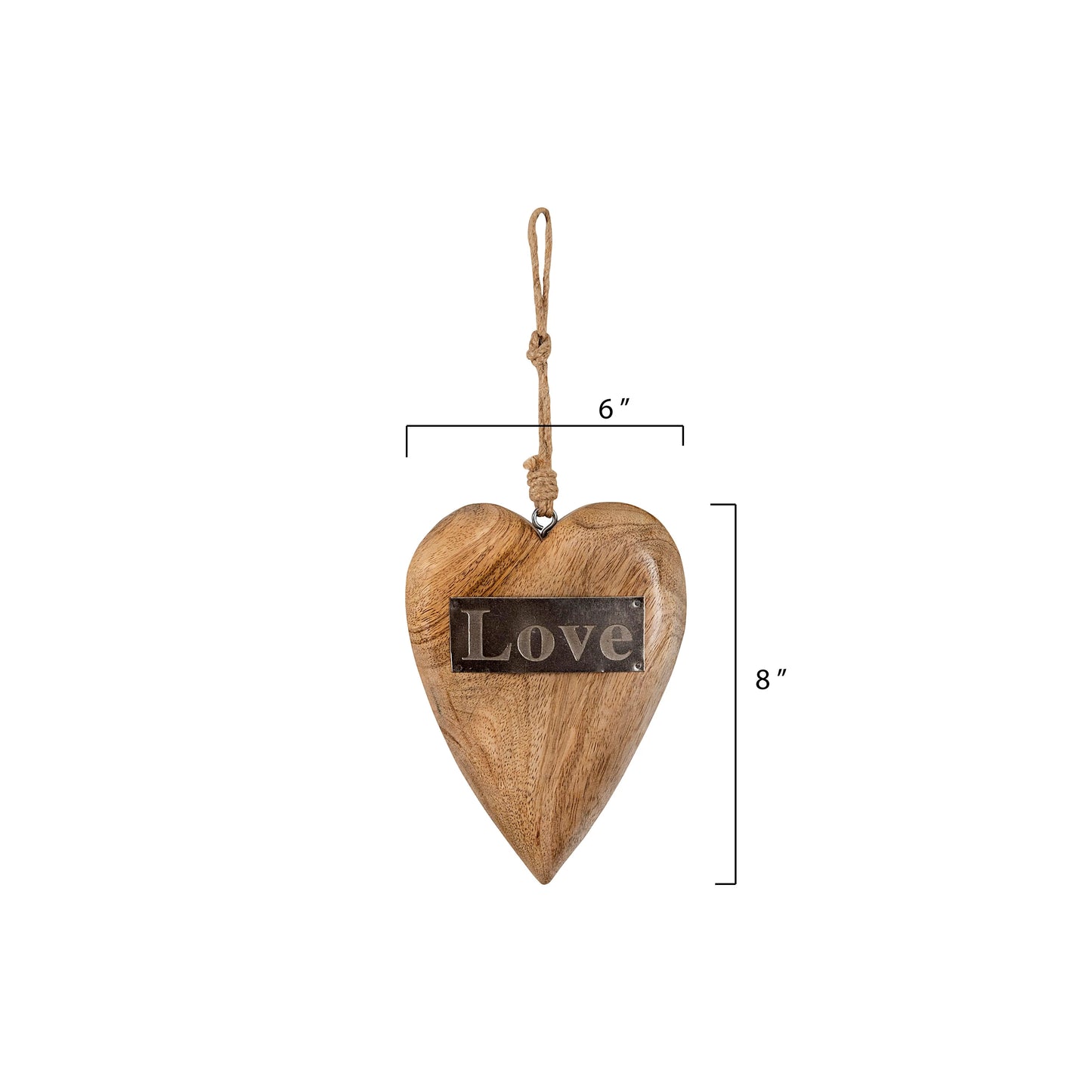 Mango Wood Hanging Heart with Metal "LOVE"