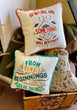 12 inch Square Pillow with Saying & Corduroy back and piping