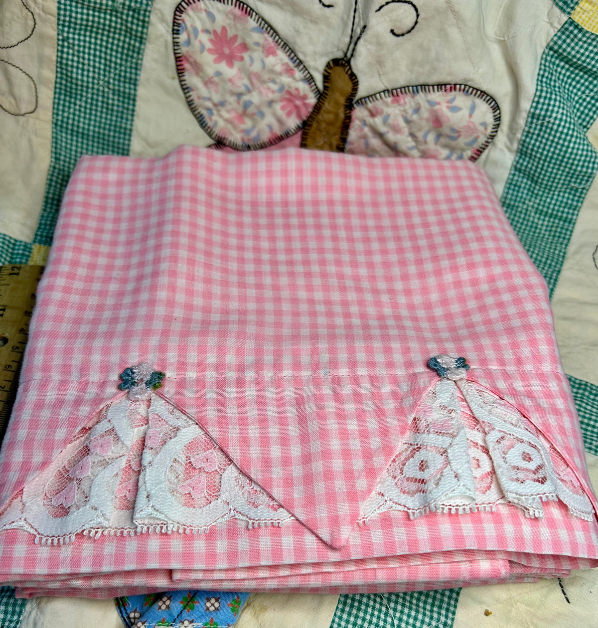 Set  of Vintage Pink Gingham pillow cases