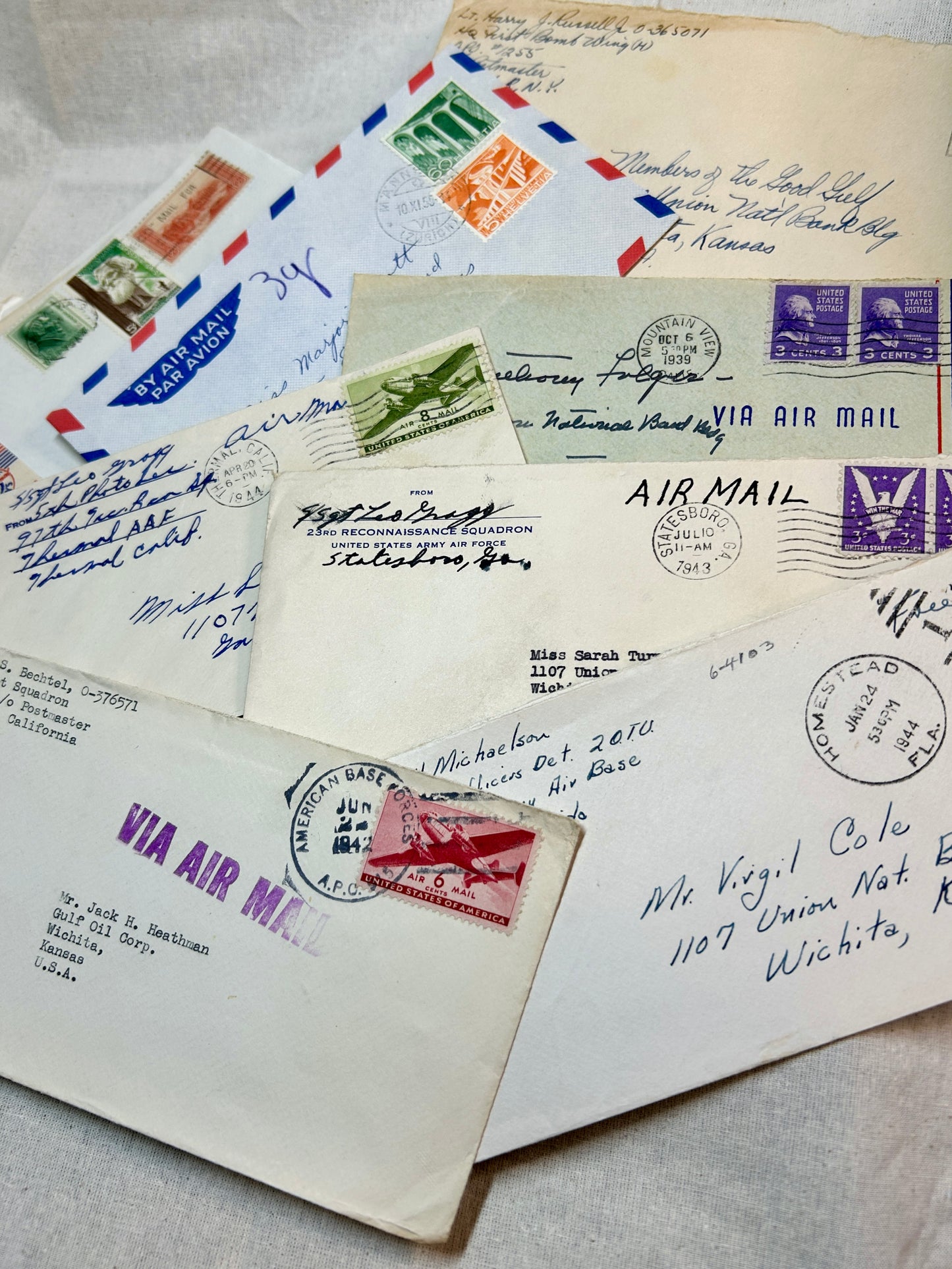 10 vintage posted envelopes - 1930's - 60's