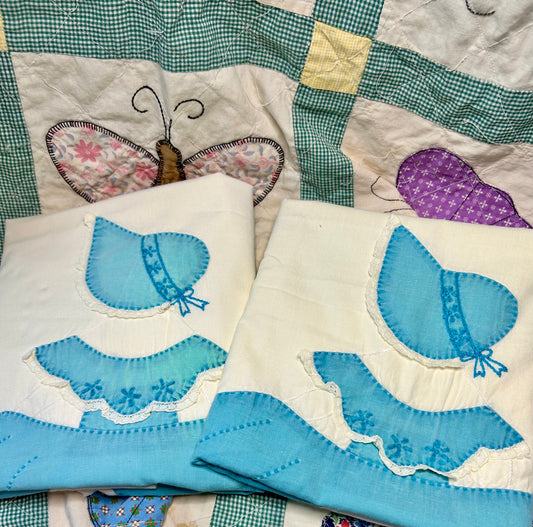 Set  of Vintage Blue & White Southern Belle pillow cases