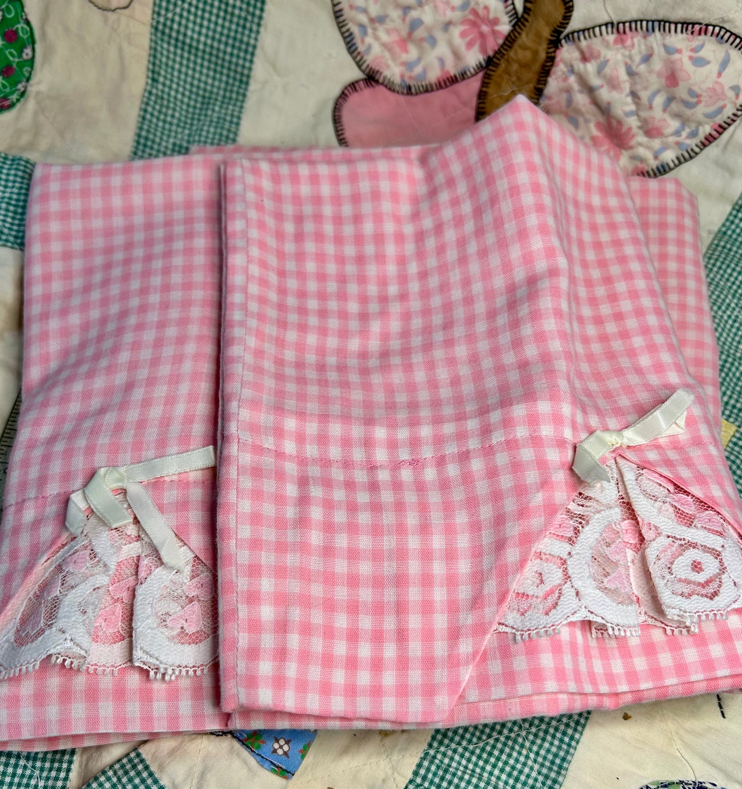 Set  of Vintage Pink Gingham pillow cases