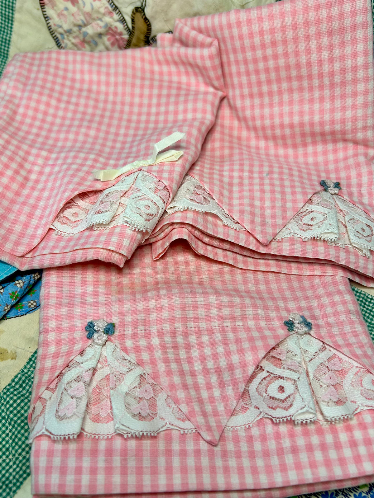 Set  of Vintage Pink Gingham pillow cases