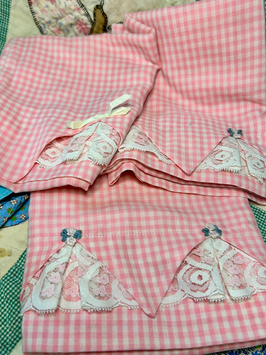 Set  of Vintage Pink Gingham pillow cases