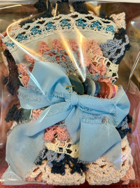 Pink & Blue Doily bundle w/ pink & blue buttons