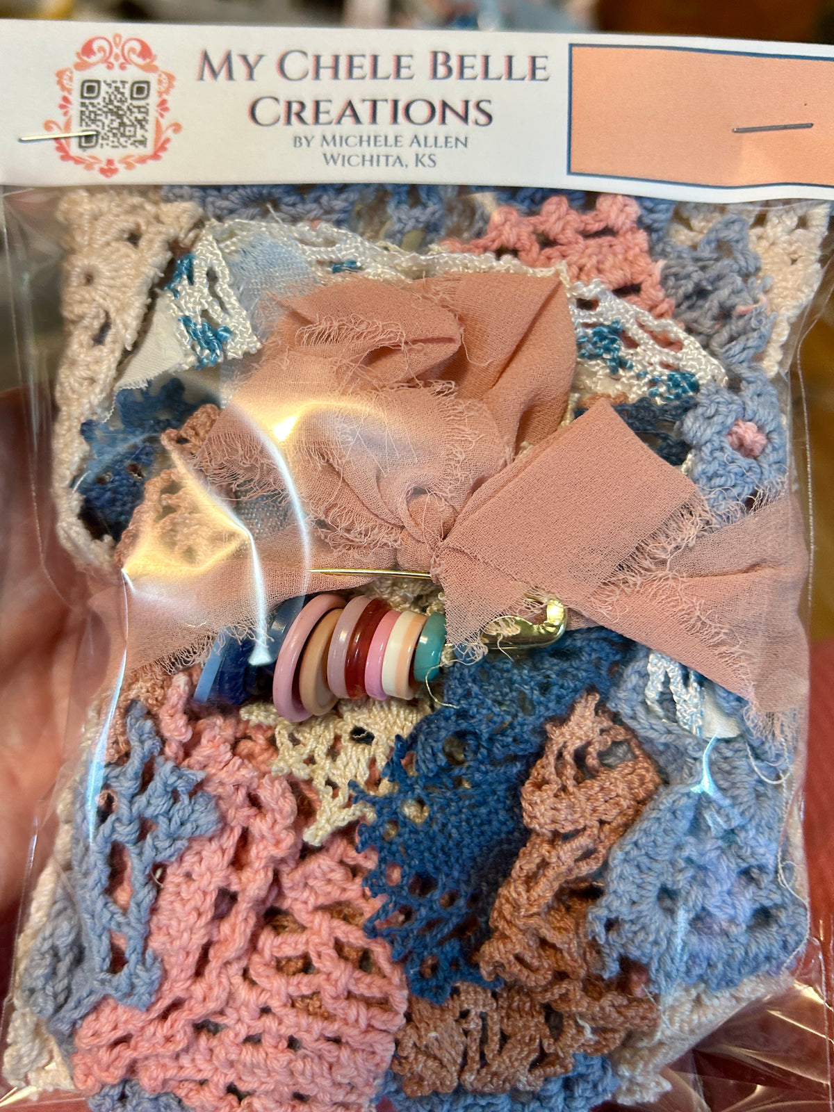 Pink & Blue Doily bundle w/ pink & blue buttons