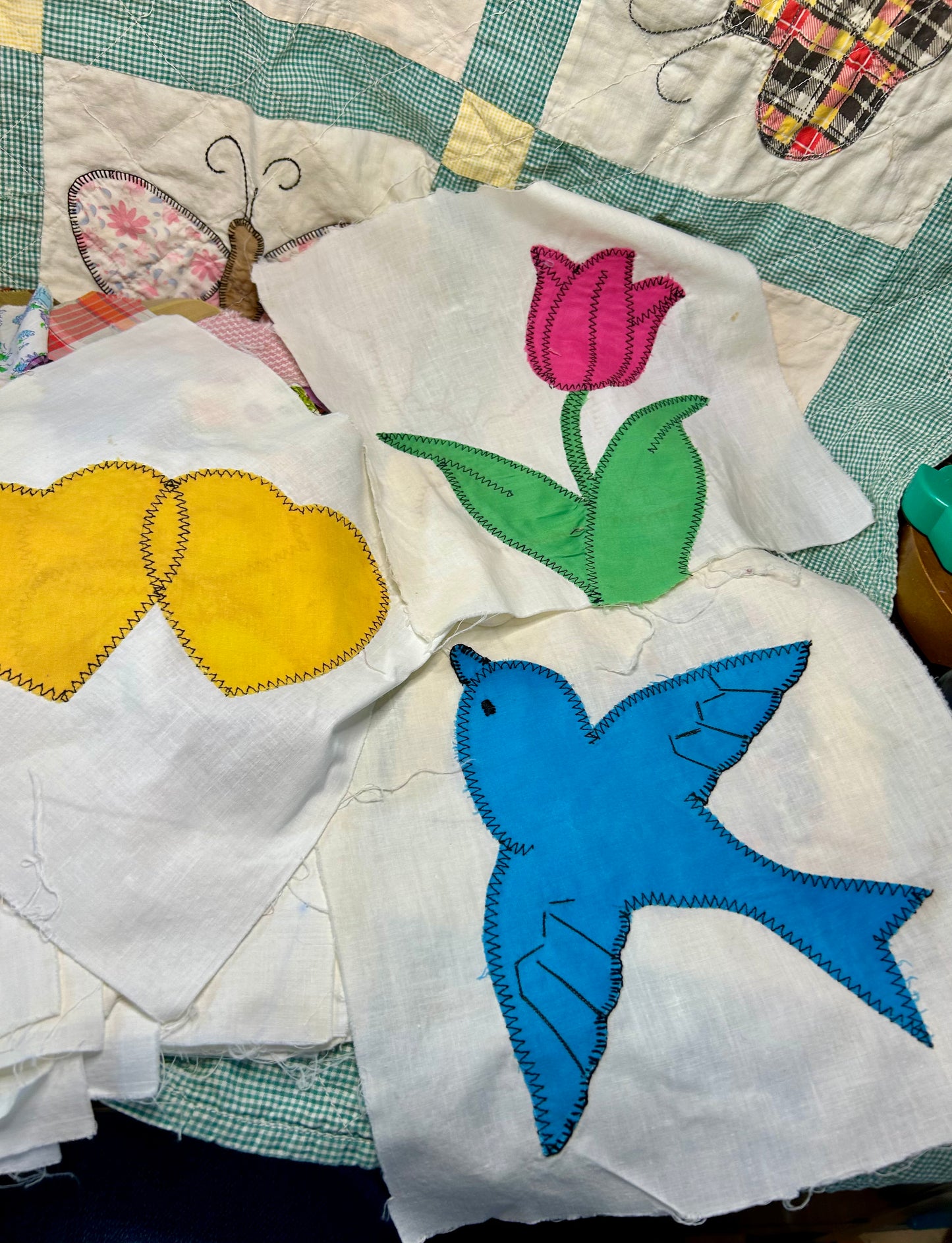 3 Squares: Tulip, Blue Bird, Dbl Heart