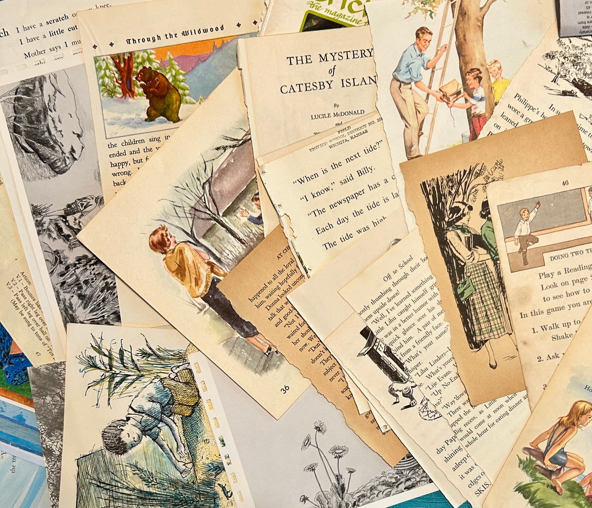Vintage Illustrated Children's Book Pages Paper Pack – 30 Pages