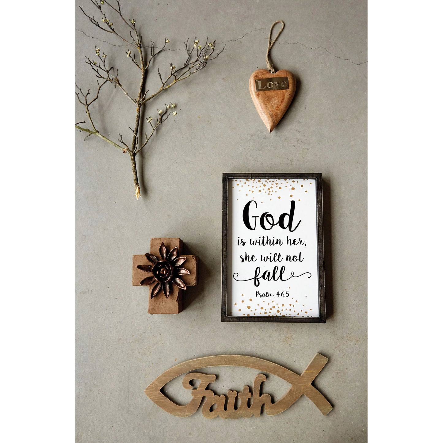 Mango Wood Hanging Heart with Metal "LOVE"